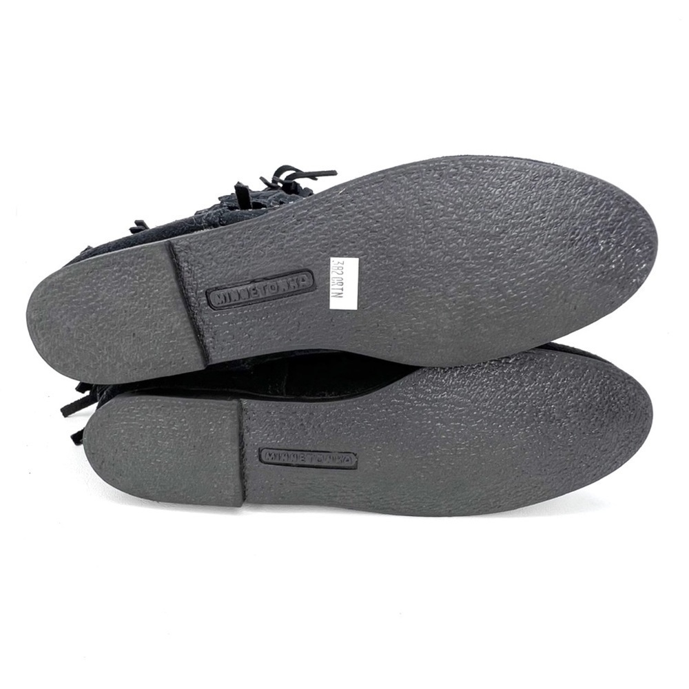 Minnetonka Boots 3-Layer Fringe Moccasins Women’s Size 6 Black Suede New - Picture 7 of 11